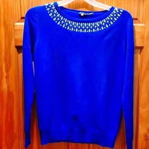 Womans sweater royal blue with gems size L.  Great for holidays